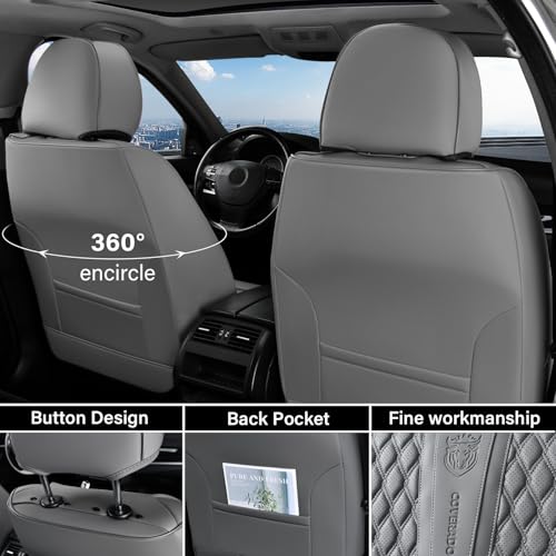 Image of Coverado Car Seat Covers Full Set, Nappa Leather Seat Covers for Car, Waterproof Car Seat Protector with Lumbar Support, Automotive Seat Covers Universal Fit for Most Cars SUV Trucks (Gray)
