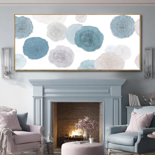 Image of VAYIMDH Neutral Home Wall Decor Blue Canvas Wall Art Contemporary Decorative Painting 32 inchx70 inch Large Artwork for Living Room Bedroom