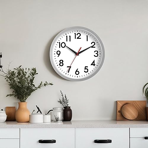 Image of DAXSMY 12 Inch Wall Clock Battery Operated Silent Non Ticking Analog Modern Decorative for Office Kitchen Outdoor Living Room Classroom Bedroom Bathroom School(Silver)