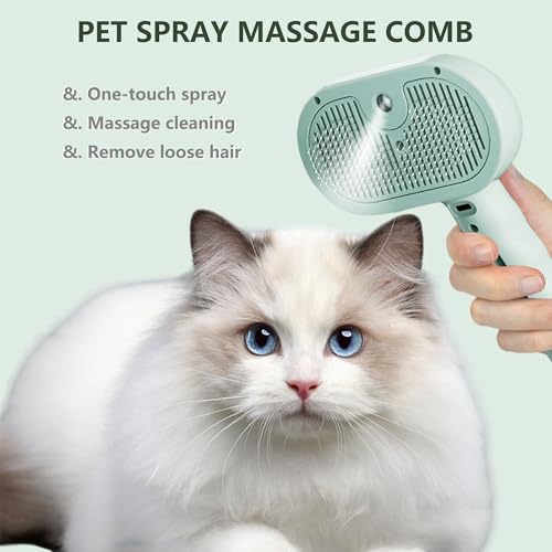 Image of Cat Steam Brush, 3 In 1 Self Cleaning Pet Spray Hair Removal Comb Anti-Lost Pet Pendant, Cat Brush for Indoor for Shedding, Waterproof Grooming Brushes for Long Short Haired