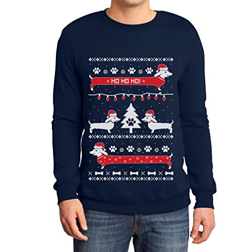 Shirtgeil Maglione di Natale - Bassotti nella Neve Felpa/Maglione da Uomo Large Navy