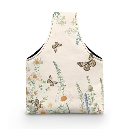 Image of ZUXONGSY Daisy Knitting Crochet Tote Bag Butterfly Knitting Yarn Storage Bag Organizer Lightweight Vintage Yarn Handbag with Holes for Crochet