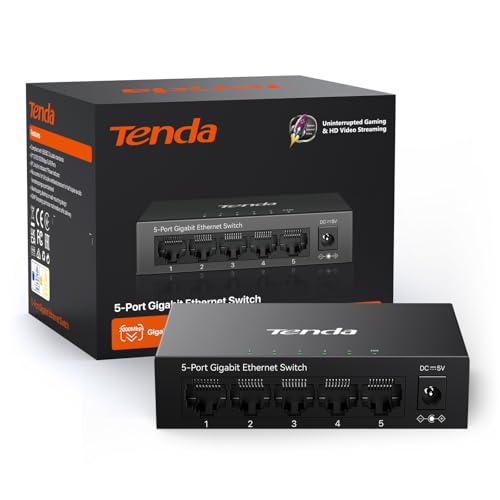 Image of Tenda 5 Port Gigabit Ethernet Switch | Ethernet Splitter | 5 x 1000Mbps Ports | Unmanaged Network Switch | Plug & Play | Desktop /Wall-Mount | Fanless Quiet | Sturdy Metal Case | Traffic Optimization