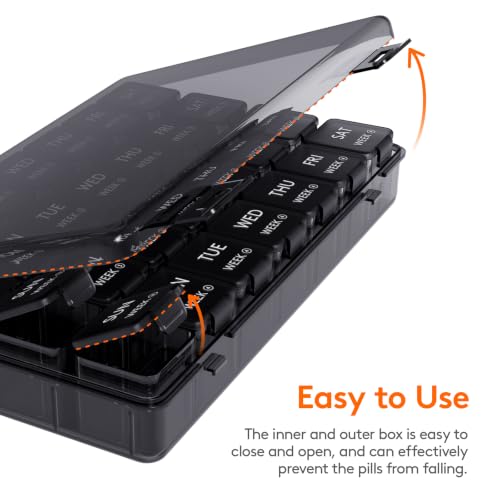 Image of Lifewit Monthly Pill Organizer, 28 Day Pill Box, Black and Clear, 28 Grids