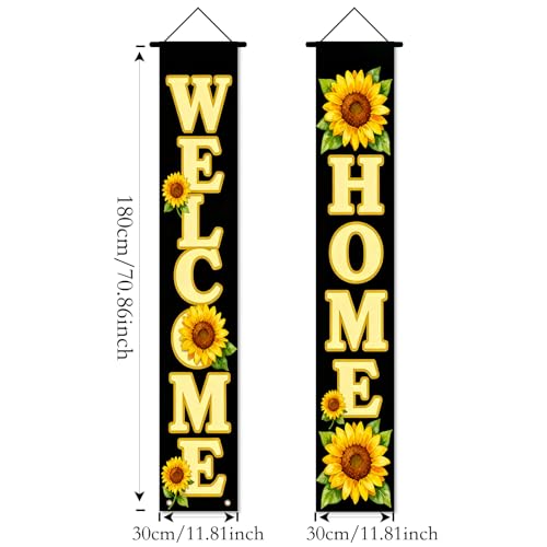 Image of Nuxovilar Welcome Home Sunflower Porch Banners 12x70 Inches Polyester | Spring Porch Sign, Hanging Decor Floral welcome Banner, Sunflower Flower Accent Home, Porch, Yard (Welcome Home)