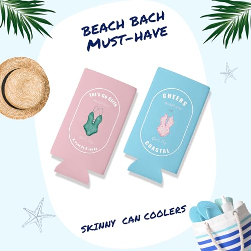 Image of Last Toast On The Coast Bachelorette Can Coolers - 12 Pack Beach Bach Party Skinny Drink Sleeves, Funny Bridesmaids Beer Cozy Bulk Gifts