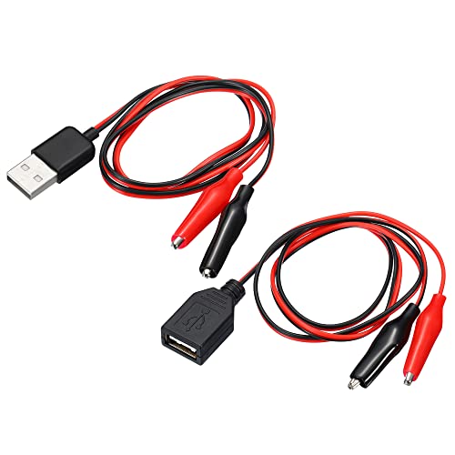 Image of MECCANIXITY Crocodile Clamps Test Wire, USB Male & Female to Alligator Clips 60cm for Charge Testing Circuit Adapter Black Red 3 Set Pack of 3