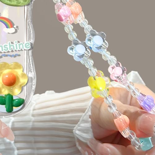 [EZ PEACH] ストラップ スマホ 手首 落下防止 携帯 ハンドストラップ 女の子 吊り下げペンダント装飾 落下防止 カラフルビーズ 猫 ねこ まんまるお花 スマホ小物 全機種対応 (F)