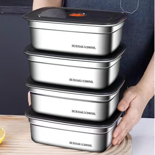 Image of Fridge Storage Box Stainless Steel Food Storage Containers | Food Grade, Leakproof Kitchen Organizer | Freshness Locking, Microwavable & Freezer Safe (1200 Ml Pack of 4)