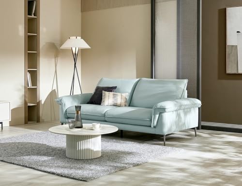Image of Fabrique Twinkle Leatherette 3 Seater Sofa Set with Puffy Luxury Light Blue | Stylish Home Office & Living Room Furniture | Lightweight Design with Durable Stainless Steel Legs