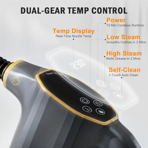 Image of Handheld Steam Cleaner for Home with LED Display, 15-Pcs Set, Gray