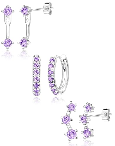 Silver Purple Earrings for Women, Deep Purple Created Amethyst February