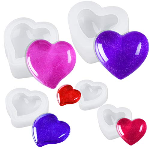 NiArt Valentines Day Epoxy Resin 3D Heart Shape DIY Casting Art Craft Soft Silicone Molds 5 Shapes Shiny Multifunctional Handmade Tool Agate Jewelry Pendant Home Decor Soap Candle Clay Glossy Surface