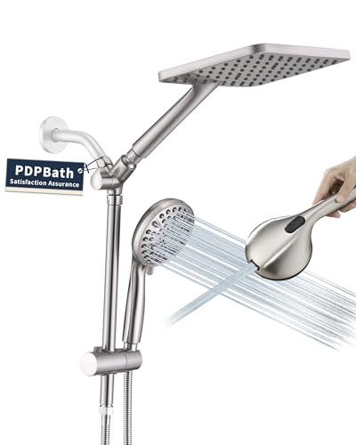 Regadera de lluvia cuadrada de alta presión PDPBath con regadera manual ajustable en altura, barra deslizante y combinación dual, acabado cepillado miniatura 1