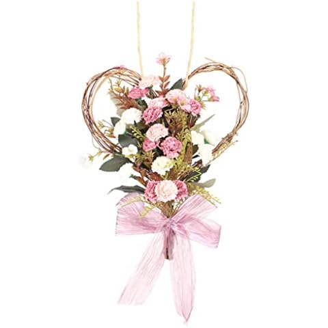Easter Wreath,Spring Wreath,Heart Wreath,Artificial Flower Heart Wreath Simulation Carnation Garland Wall Hanging for Front Door & Indoor Wall Decoration,Door Wreath(Pink) Cover