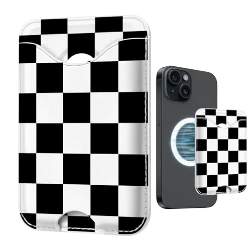 Image of Checkered Magnetic Wallets Compatible with Magsafe Wallet for iPhone 17 /16 /15 /14 /13 /12 Series Pro Max Plus Air, Phone Magnet Card Holder for Women Men Lether Mag Safe Black