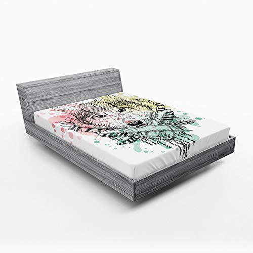 Ambesonne Abstract 2 Pack Fitted Sheet, Wild Tribe Animal Wolf, Bed Cover All-Round Elastic Deep Pockets 2 Pieces, Package Contains 2 Full Size Fitted Sheets, Seafoam Rose