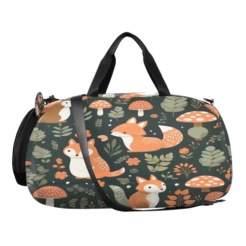 YETTASBIN Sport Travel Duffel Bag for Girls Boys, Cute Fox Large Waterproof Weekender Overnight Bag, Detachable Shoulder Strap Gym Bag with Shoe Compartment & Wet Pocket2