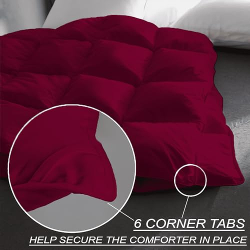 Image of Queen Size Comforter Set - All Season Down Alternative Bedding Comforter Set - Quilted Duvet Insert with Corner Tabs - Box Stitched Blanket - Breathable, Soft - Burgundy