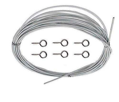 SES 02 Meter Silver Window and Door Net Curtain Wire Spring Cord Cable Kit with 08 Eye/Hooks.