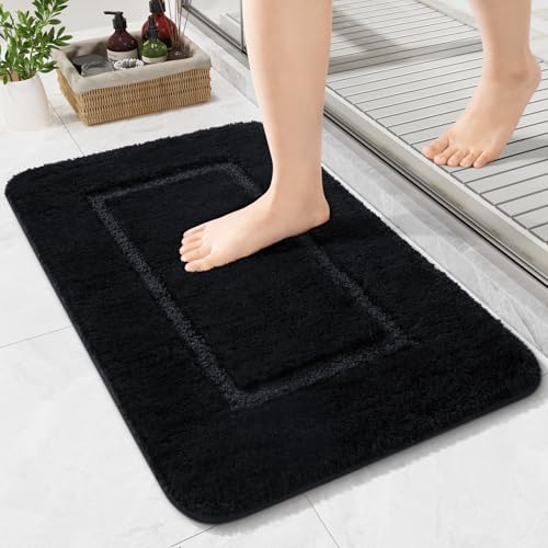 LOCHAS Bathroom Rugs, 24" x 17" Small Bath Mat Non Slip, Black