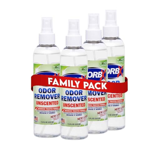 ZORBX Unscented Odor Eliminator for Strong Odor 7.5 Fl Oz, Pack of 4 - Used in Hospitals & Healthcare Facilities - Advanced Formula, Fast-Acting Odor Remover Spray for Dog, Cat, House & Carpet