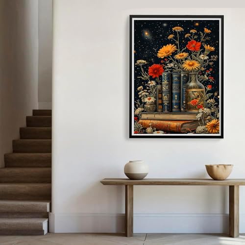 Meothan 5D Diamond Painting Kits for Adults Book Flowers Diamond Art Kits for Adoults DIY Full Round Paint with Diamond Art Dots Flowers Gem Art Crafts for Home Wall Decor 11.8x15.7inch