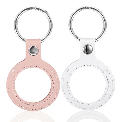Nogeqi 2 Pack Quarter Holder Keychain, AA Chip Holder Fits Coin Size 34mm, Leather Keychain for AA Coin Chips Tokens Medallion Collection Storage (Pink, White)
