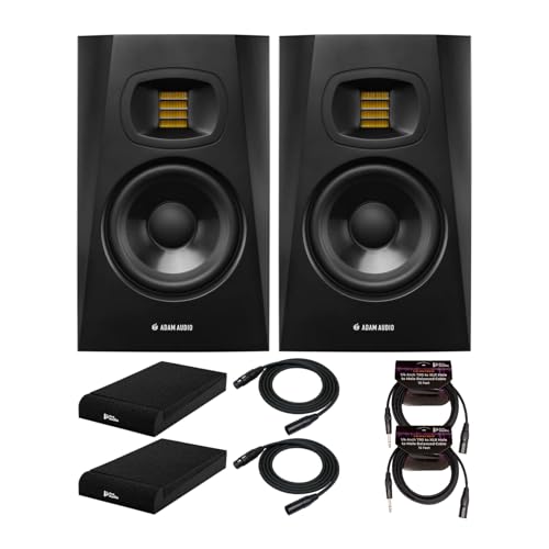ADAM Audio T7V 7インチ パワードスタジオモニター (2パック) アイソレーションパッド、XLRおよびTRSケーブルバンドル(7アイテム)