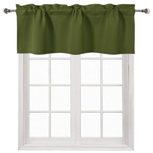 DWCN Olive Green Rod Pocket Valance for Windows 42 x 18 Inch, 1 Panel