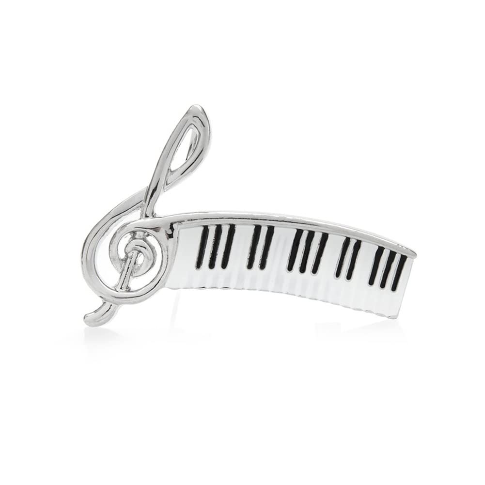 Spilla da Donna Spilla da Donna in Metallo smaltato con Note Musicali Tasti di Pianoforte Spille for Donna Uomo Gioielli Musicali Accessoeris (Color : Silver, Size : 1.85 inch)