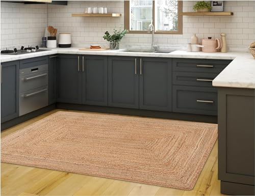 Image of Solid Rectangular Rug (Beige, Jute, 5X3 Ft)