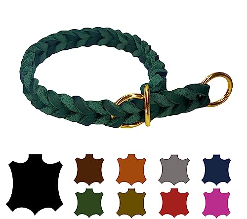 Hundehalsband Fettleder/Halsband ZugStopp Messing/kleine Hunde & große Hunde / 15mm / 20mm / 25mm / XXS - XL (40 Breite: 20mm, Tannengrün)