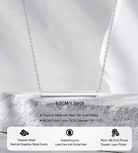 Kristland - Women Simple Bar Pendant Necklace Dainty 18K Gold Necklace Rose Gold Plated Simple Design Solid Circle, Heart Choker Chain Silver Necklaces For Women A Solid Bar Silver #TOP5