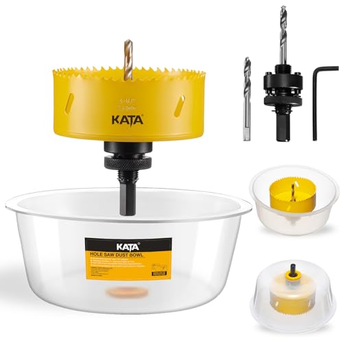 Image of KATA 4-1 /4 Inch Hole Saw with Silicone Dust Bowl for Recessed Lighting | 4.25 inch Hole Saw with Clear Smooth Bowl Helps Catch Drywall Dust for Smaller Ceiling, Can Light, Vent and Wood Repair Cutouts