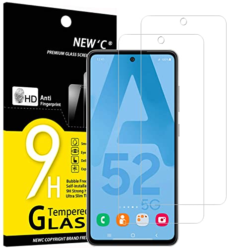 NEW'C Lot de 2, Verre Trempé pour Samsung Galaxy A52, A52 5G, A52S 5G, Film Protection écran -sans Bulles d'air -Ultra Résistant (0,33mm HD Ultra...