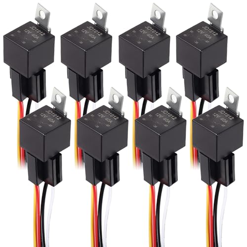 JUZITAO 8 Pack JD1912 Car Relay Harness Set 12V 40A SPST 12AWG Harness Sockets 4 Pin Heavy Duty Relay Switch Waterproof for Automotive Truck Motorcycle