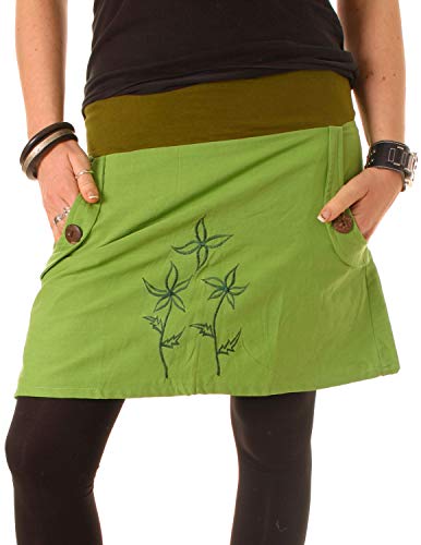 Preisvergleich Produktbild Vishes - Alternative Bekleidung - Baumwollrock mit Blumen Stickerei und Taschen Olivegrün-Lindgrün 34-36