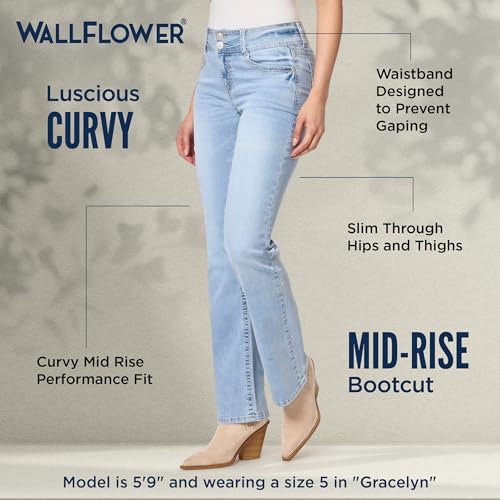 Image of WallFlower Luscious Curvy Bootcut Jeans for Women, Mid-Rise Insta Stretch Denim, Size-Inclusive Juniors Jeans