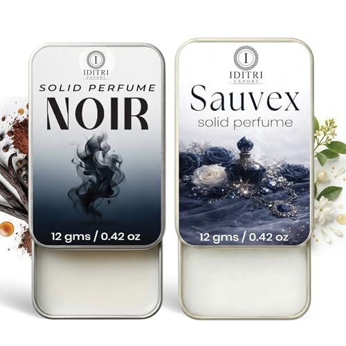 Image of Solid Perfume |Noir&Sauvex Alcohol Free Wax Perfume Balm, Long Lasting | Pocket Tin 12g, Pack Of 2| Non Greasy Smooth Glide, Travel Friendly Men And Women