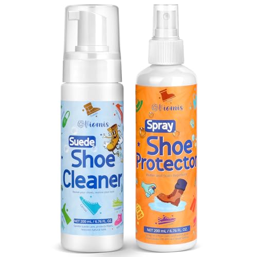 Viomis Professional Suede & Nubuck Cleaner and Protector Kit (2 x 6.76oz) Ultimate Shoe Care Set: Stain Remover & Waterproof Spray for Boots Sneakers Handbags and Jackets