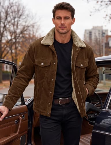 Image of MAGCOMSEN Men's Corduroy Jacket Winter Sherpa Lined Warm Thick Trucker Cargo Coat with 5 Pockets