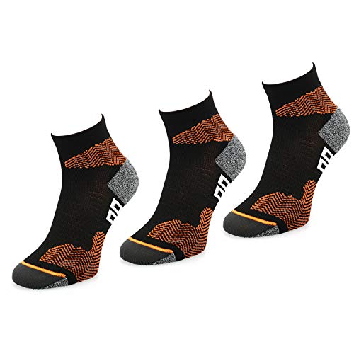 COMODO 3 Paire de Chaussettes de Course à Pied | Femmes/Hommes | Baskets | Chaussettes fonctionnelles | RUN1 - Noir/Orange | Size: 35-38 Cover
