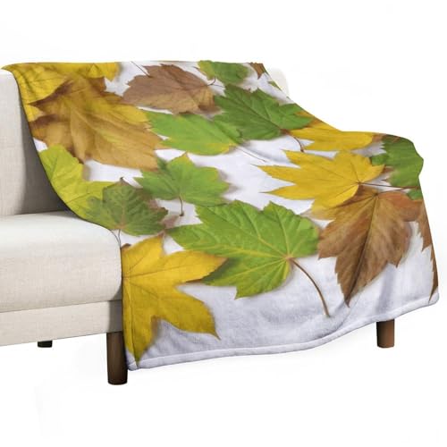 Couverture en flanelle douce imprimé feuilles plaid léger de canapé