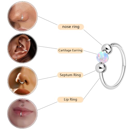 2PCS 18g 20g Opal Nose Rings for Women Nose Hoops 8mm/10mm Hypoallergenic 316L Surgical Steel Nose Rings Piercing Jewelry Can Be Used as a Nose Ring, Septum Ring, and Cartilage Earring3