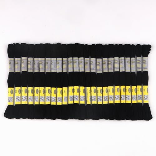 Image of Double Mercerized Egyptian Cotton Embroidery Floss 8.75 Yards Per Skein for Cross Stitch Thread, Friendship Bracelets Floss, Craft Floss (Set Black (24 Skeins))