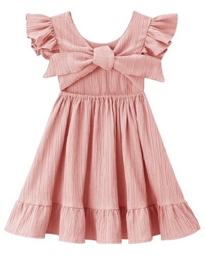 Dutebare Toddler Girls Swing Backless Ruffle Hem Dress 834 Pink 80