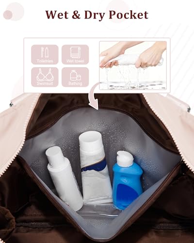 Image of Gym Bag for Women,Travel Duffle Bag for Travel with Wet Pocket Weekender Overnight Carry On Tote Bag Luggage Bag with Trolley Sleeve Personal Item Travel Bag Hospital Diaper Bag Pink