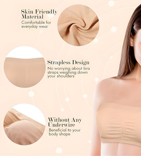 Image of GLAMORAS Polyester Spandex Padded Strapless Non Wired Removable Pads Seamless Bandeau Tube Top Bra, Pack of 2