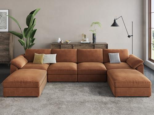 EASE MOOSE Brown Sectional Modular Sofa,Oversized U Shape Sectional Wide Deep Modular Sofa Brown...